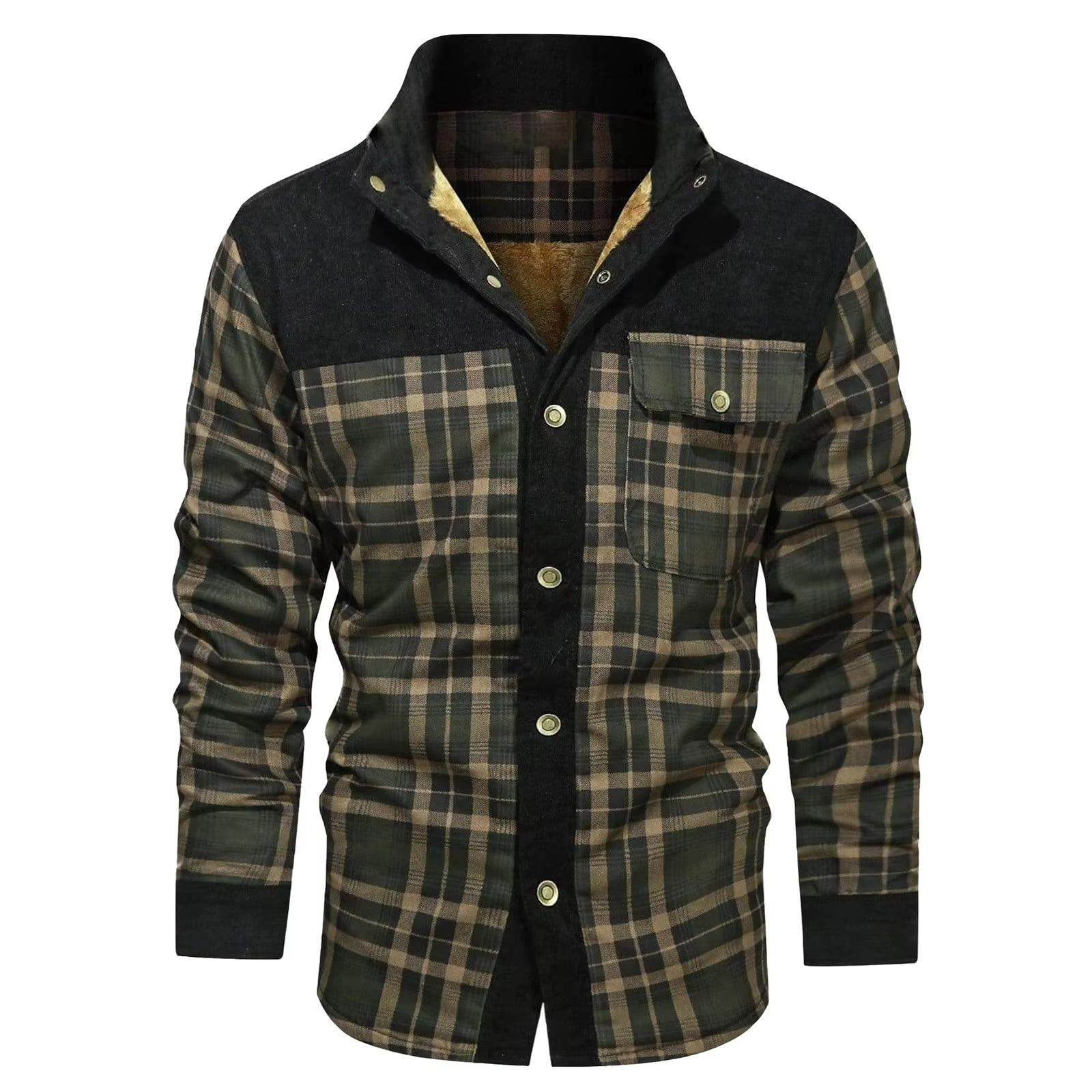 Men's wool-lined flannel plaid hooded shirt jacket, warm thick outdoor layer with heritage plaid pattern