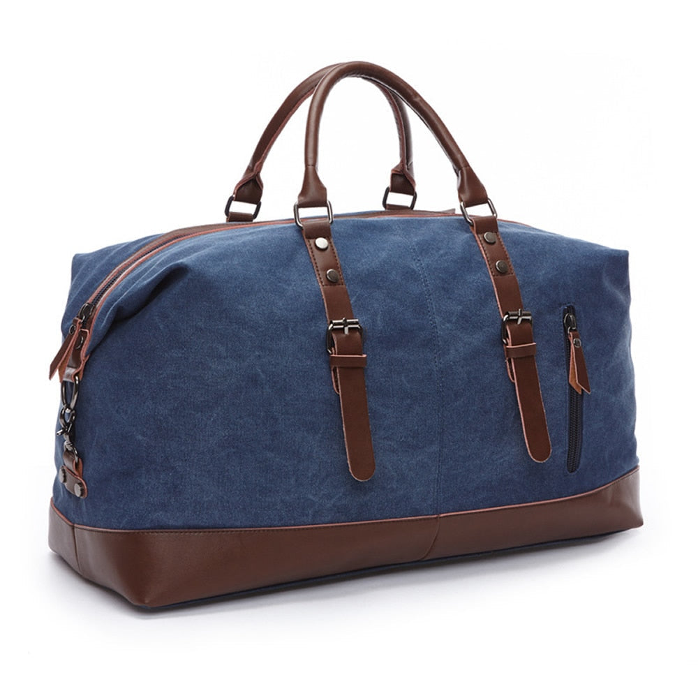 Men's structured leather duffel bag in classic brown with top zip closure and premium leather trim