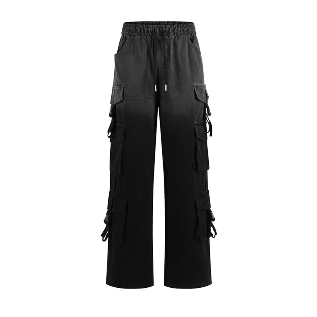 Gradient cargo sweatpants unisex relaxed fit multi-pocket loungewear with subtle color fade design