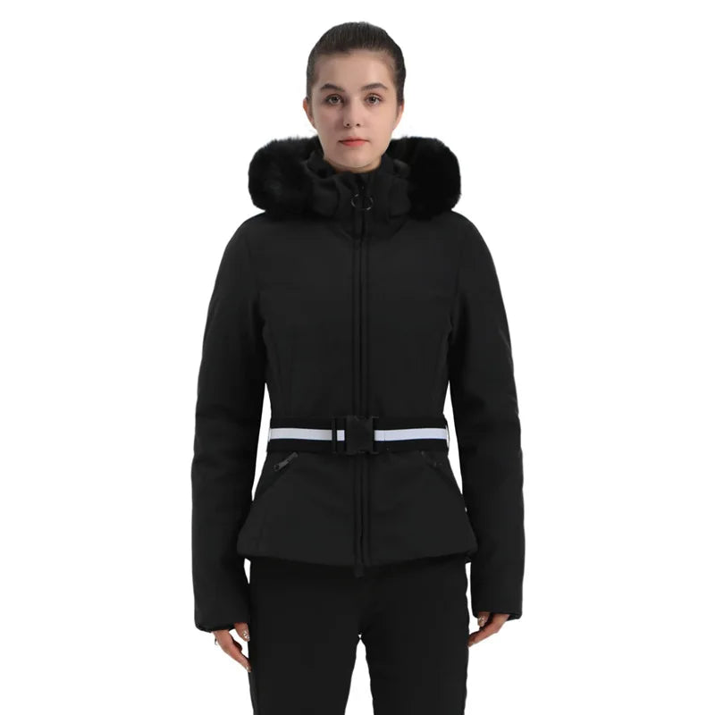 Women's patterned winter ski jacket structured fit bold contemporary design layering-ready outdoor warmth