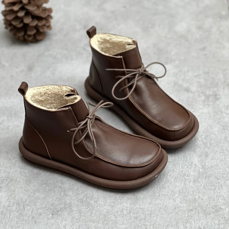 Women's brown genuine leather ankle boots with cushioned insole, timeless style and versatile everyday wear