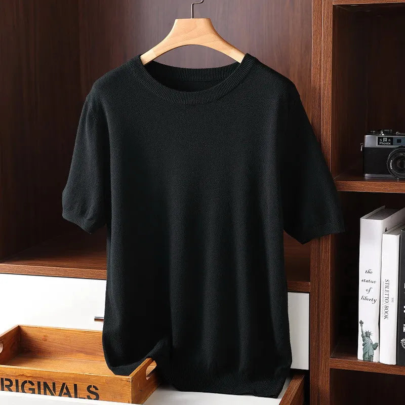 Men's luxury cashmere knitted shirt tailored fit ultra-soft breathable knit top versatile all-season wear
