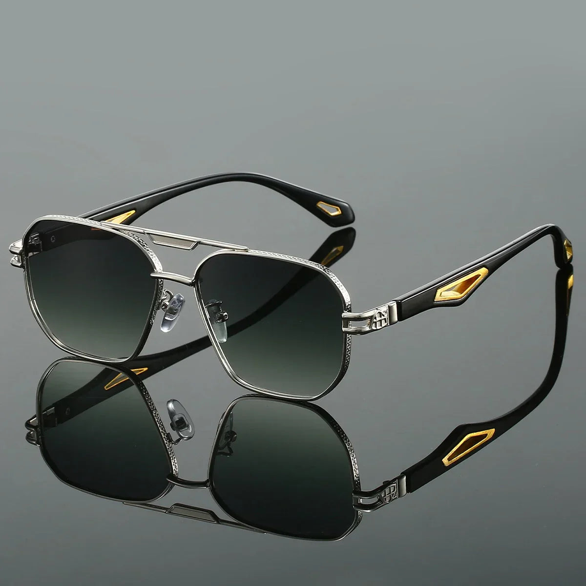 Vintage alloy dual-bridge sunglasses UV400 protection bold retro style sharp modern lines for trendsetters
