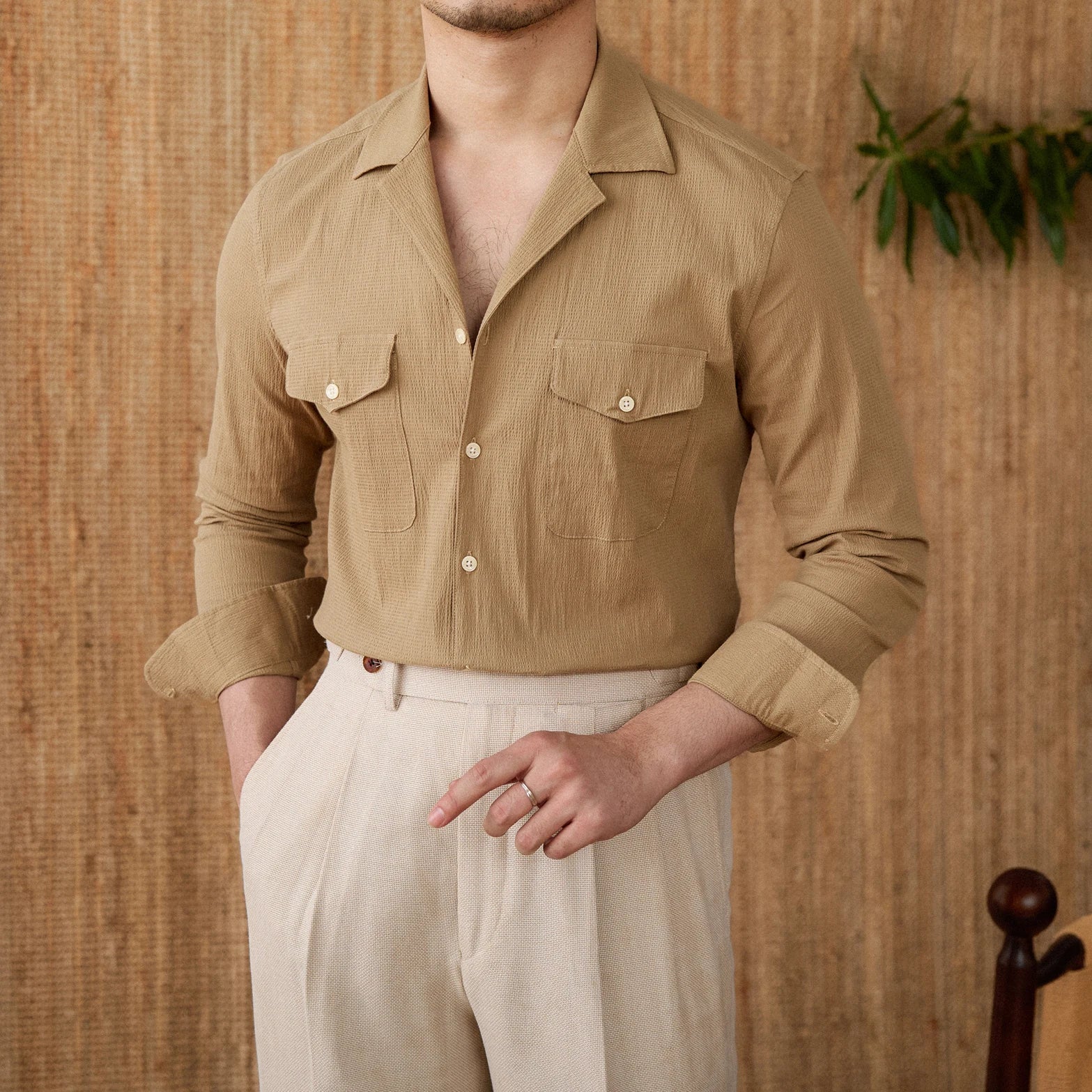 UrbannVibe men's classic fit cotton blend long sleeve shirt with dual chest pockets