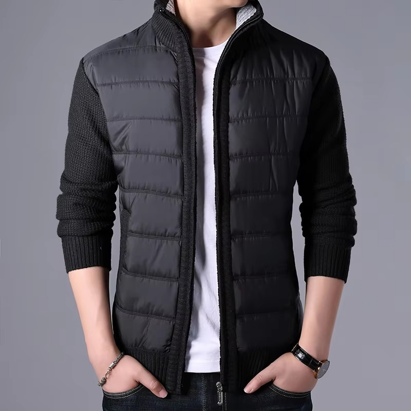 Men's thick knit patchwork cardigan coat midweight cozy outerwear in neutral tones modern fit