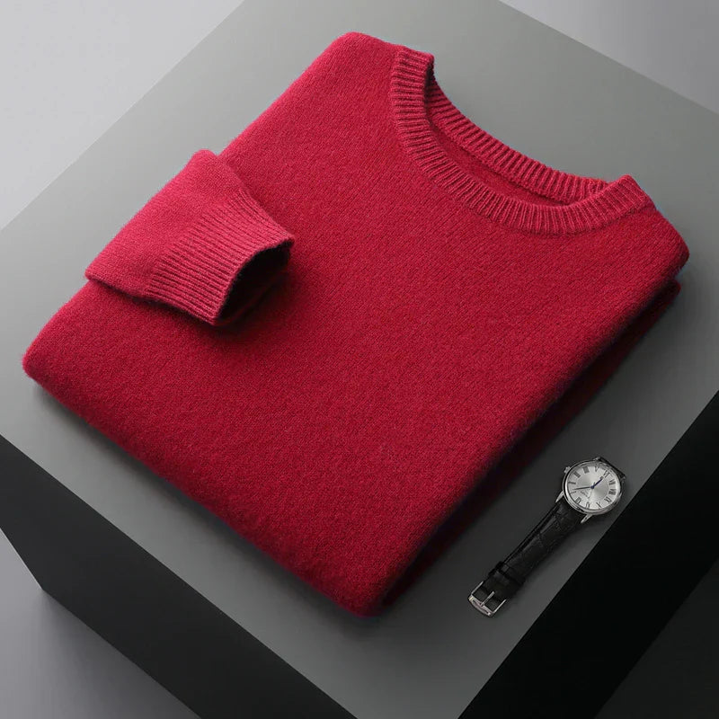 Men's wool sweatshirt loose fit round neck ribbed cuffs Nordic minimalist design neutral tones
