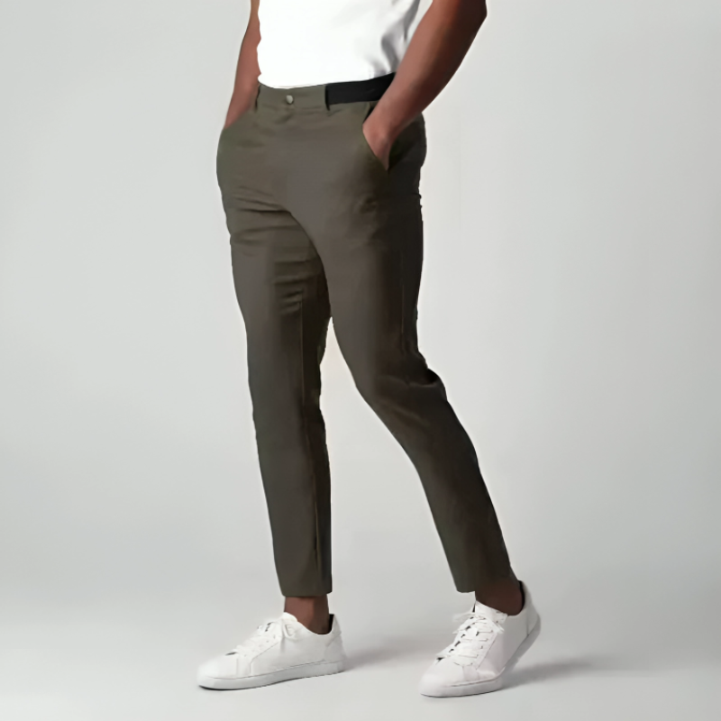 Men's tapered cotton pants flat front breathable stretch slim fit all-season casual trousers