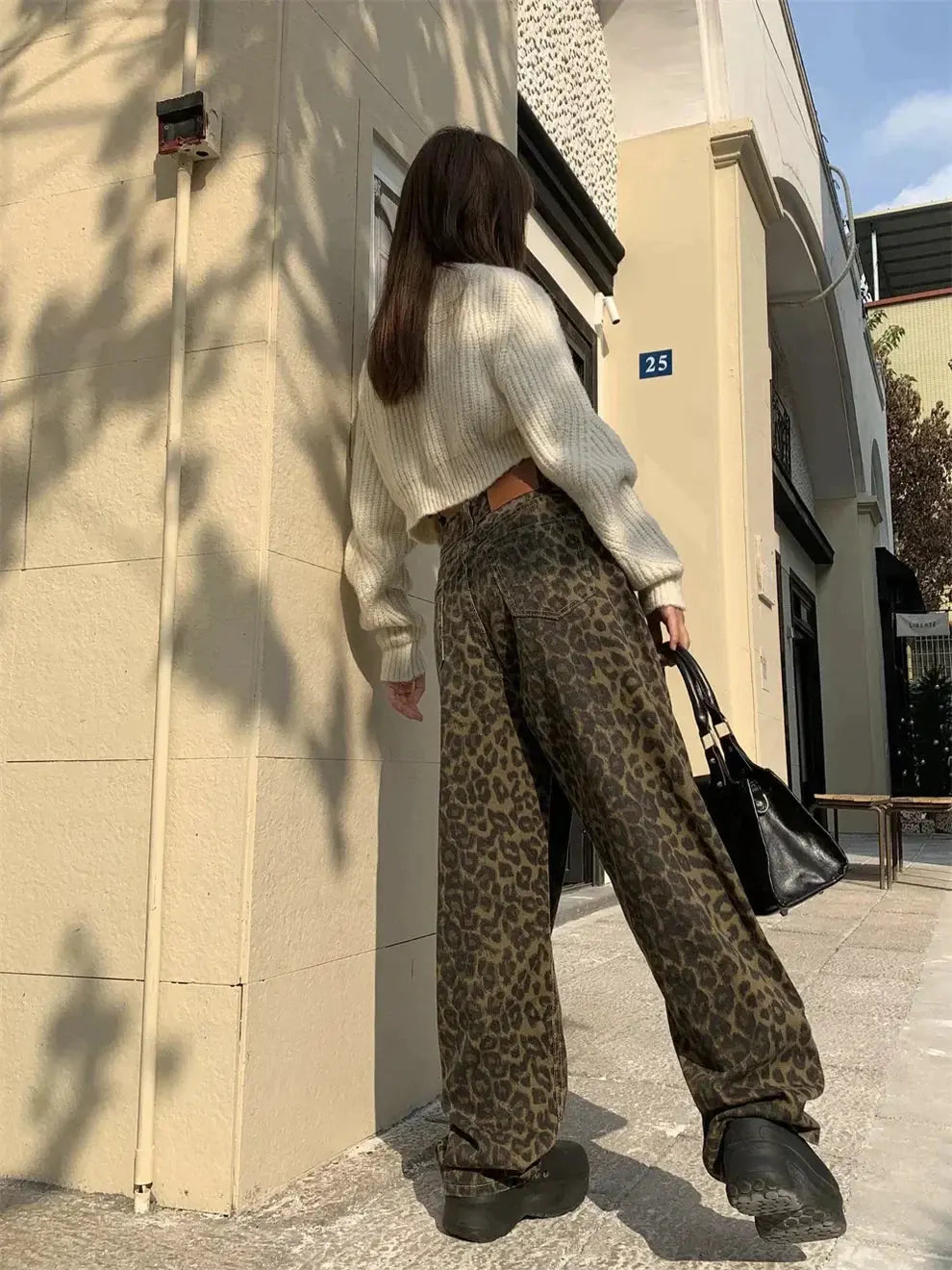 Women's leopard print high waist jeans, 100% cotton bold animal pattern denim with flattering silhouette
