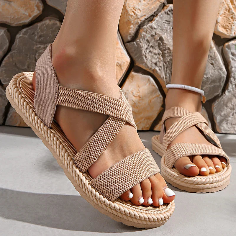 Women's Palmera woven sandals boho-chic style with interlaced fabric straps for warm weather