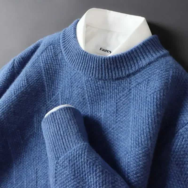 Men's diamond knit sweater in neutral tones, classic pattern, soft-touch fabric for casual layering