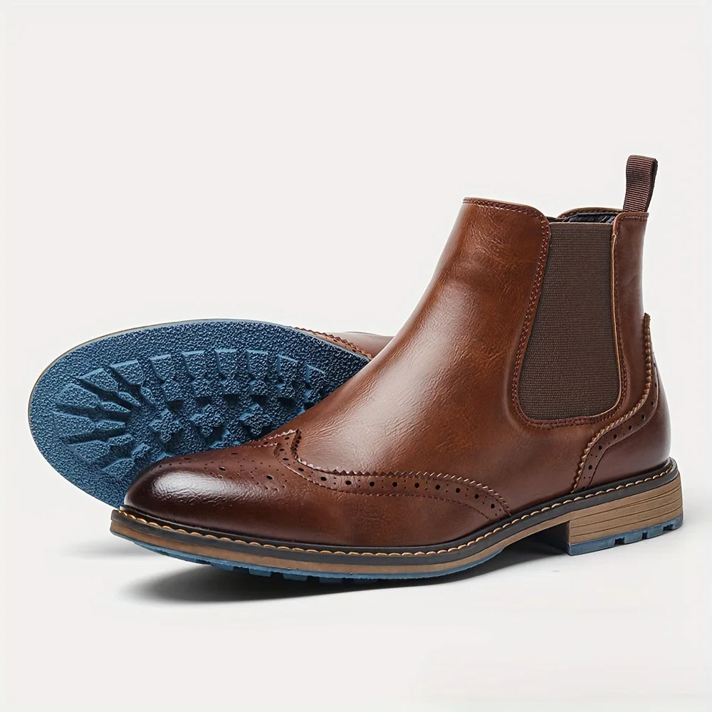 Nathan men's classic Chelsea boots in leather with elastic side panels and durable leather sole