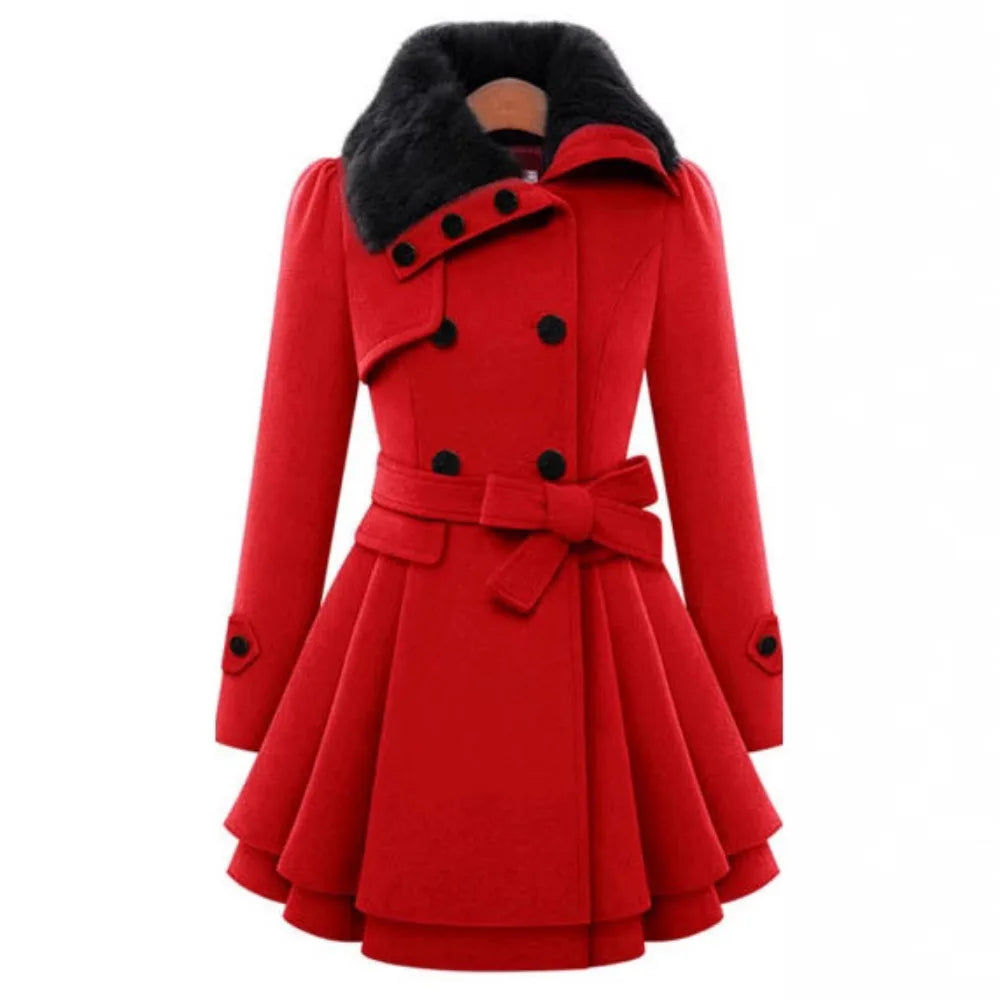 Women's slim fit wool trench coat double-breasted buttons elegant long silhouette everyday wear