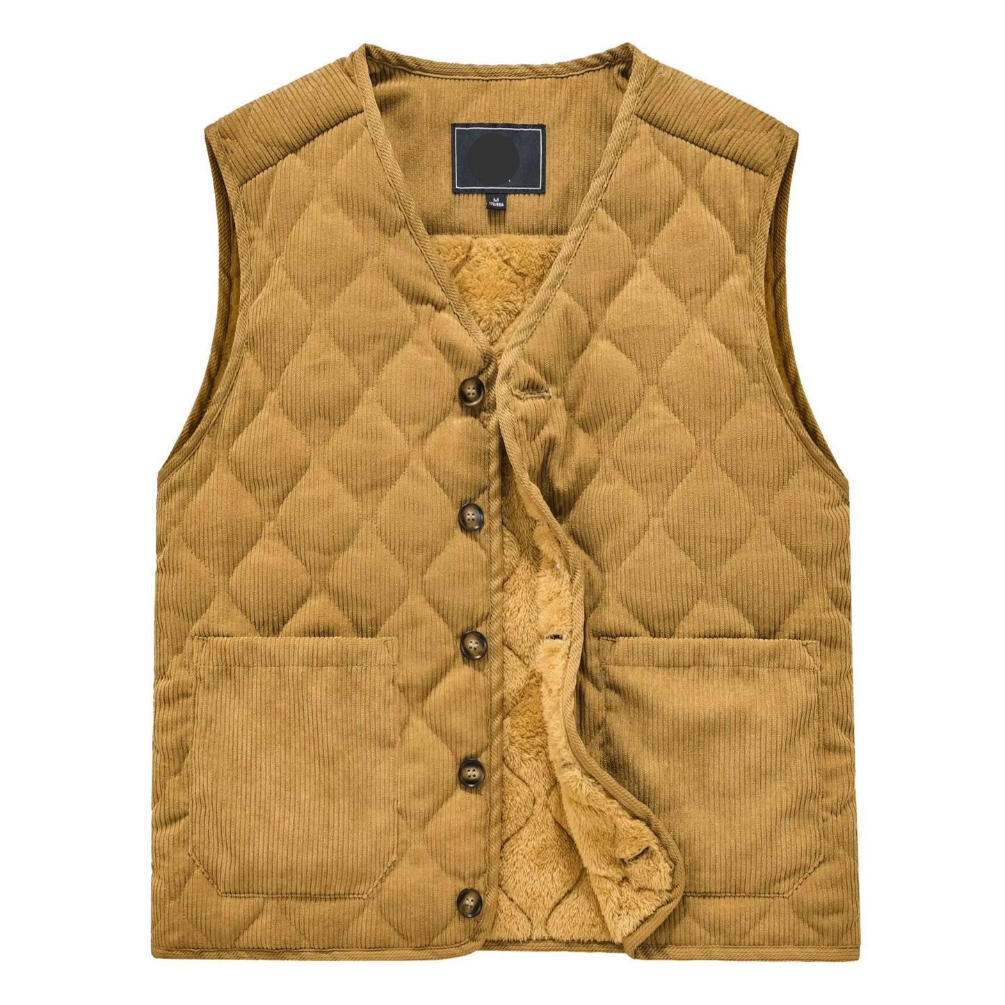 Men's beige corduroy padded vest lightweight diamond-quilted shoulders workwear style