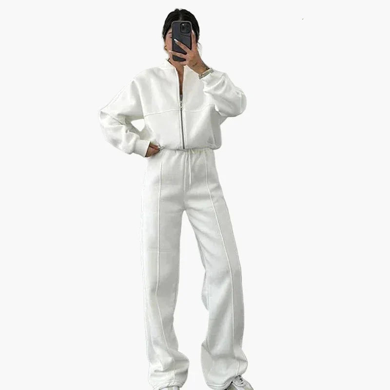 Women's oversized two-piece suit wide-leg pants zip-up jacket casual urban streetwear set