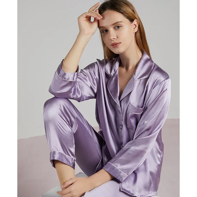 Black pure silk women's pajama set loose comfortable fit luxurious sleepwear soft natural drape