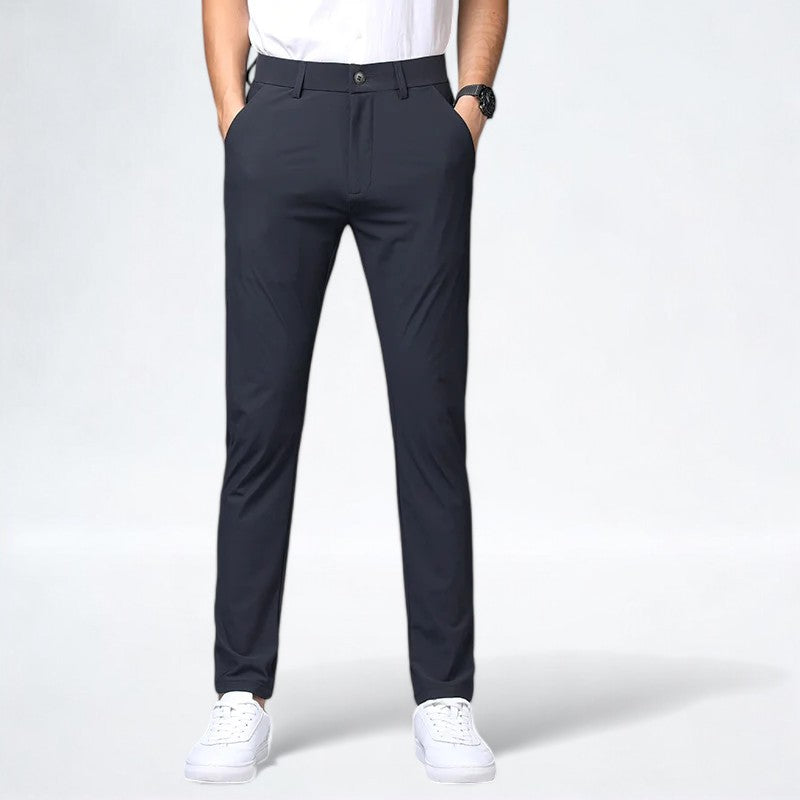 Men's gray stretch pants flexible fit breathable fabric for office sports and leisure daily wear