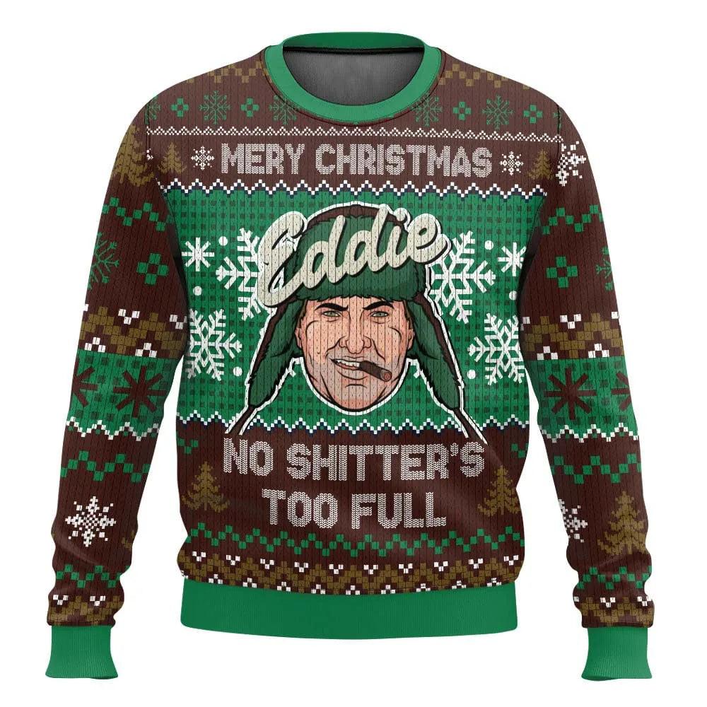 Men's relaxed-fit Christmas sweater with festive ski-themed print, cozy holiday pullover in winter tones