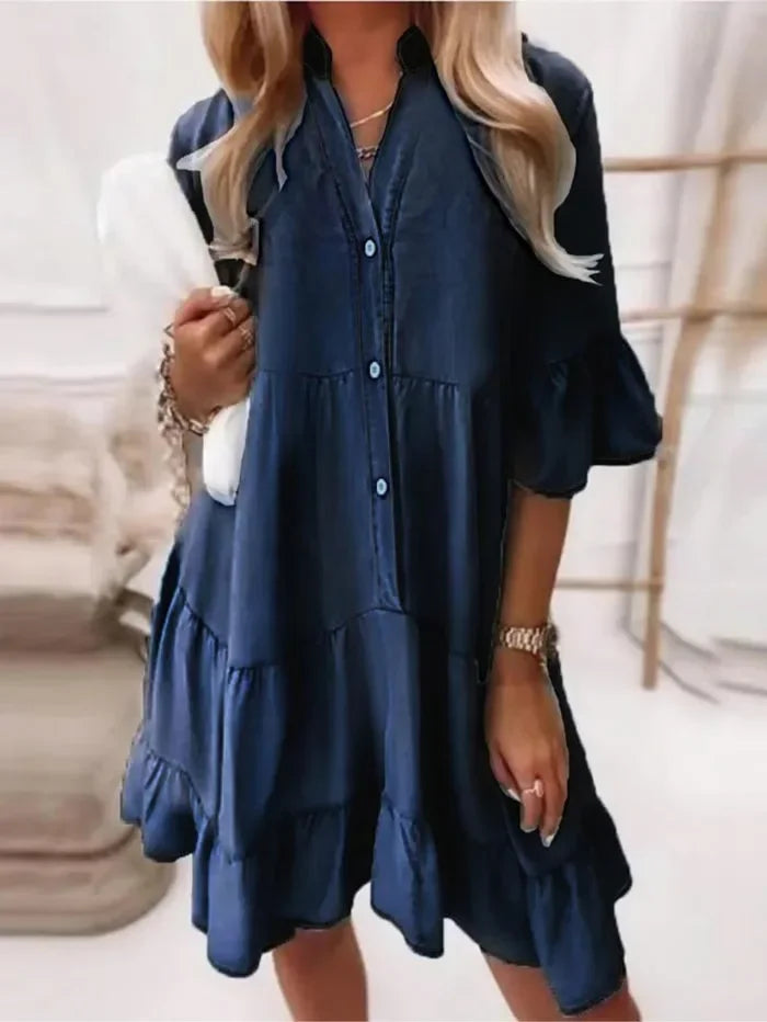 Billie | Women's Casual Tiered Ruffle Mini Dress Button-Down