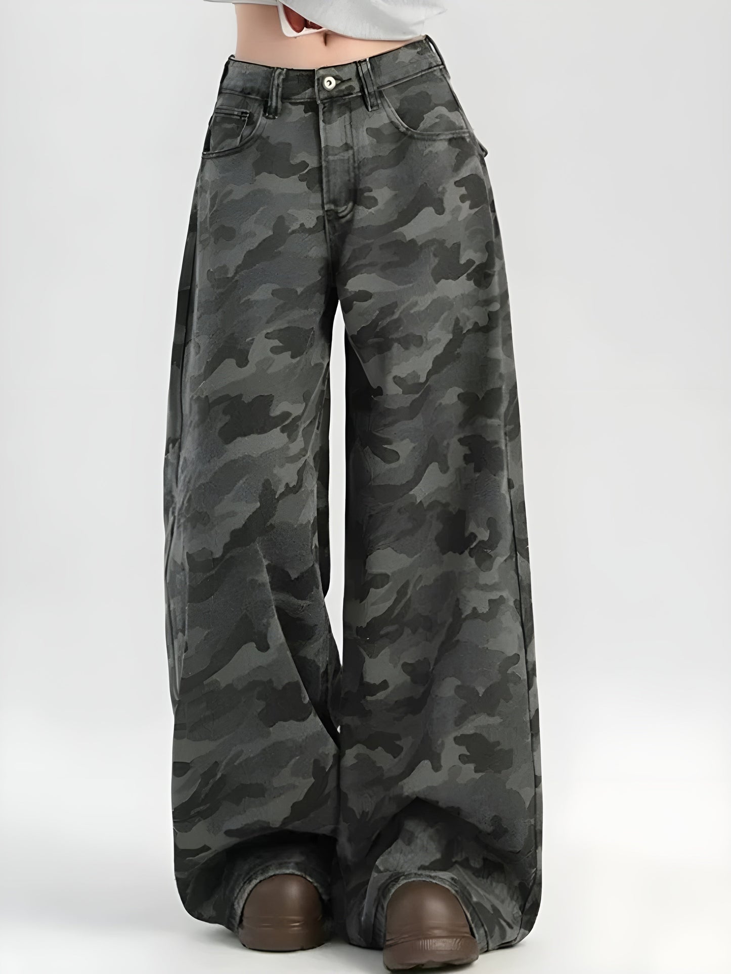 Paige Denim high-waist wide-leg flared camo jeans in green camouflage print for women