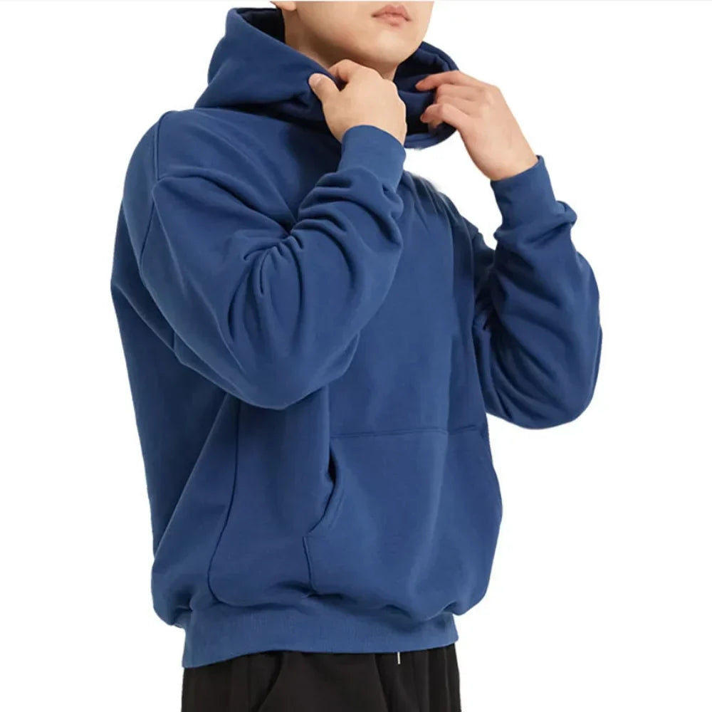 Men's loose-fit casual cotton hoodie in neutral tone, breathable everyday sweatshirt with relaxed silhouette