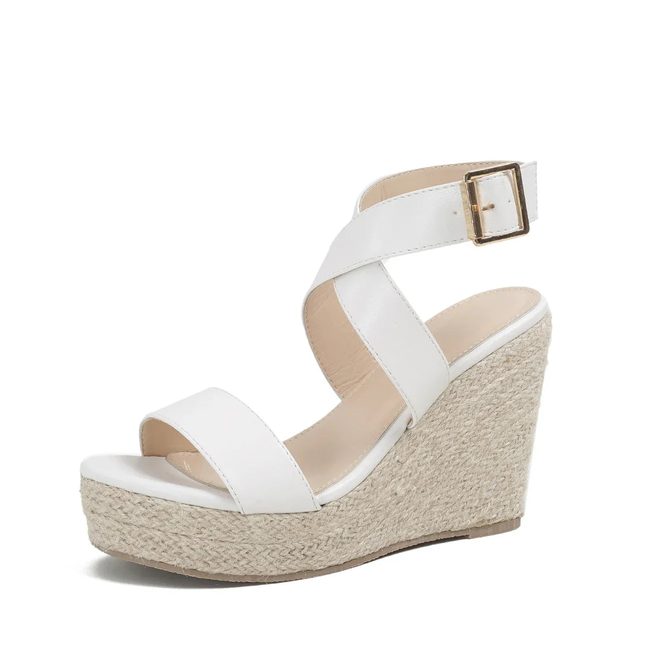 Black bohemian espadrille wedge sandals with crisscross adjustable straps for women