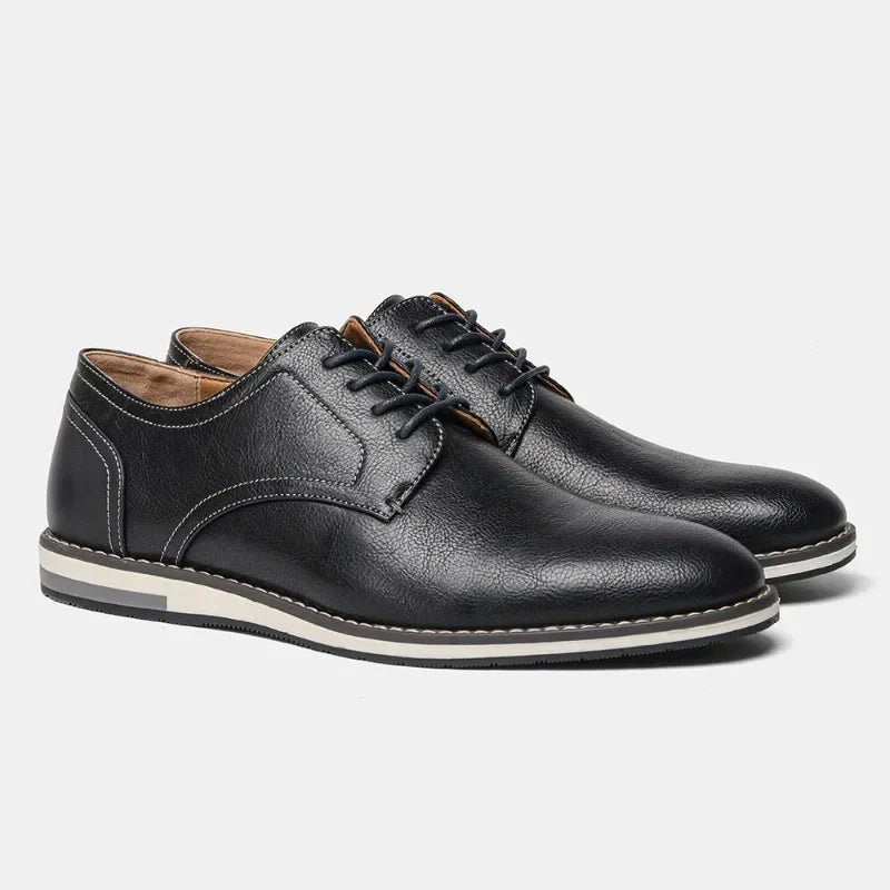 Men's brown synthetic leather derby shoes business casual style with rubber outsole all-day comfort