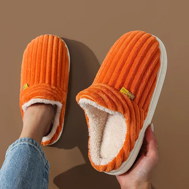 Women's plush warm slippers cozy indoor footwear soft cotton insole non-slip grip comfort loungewear