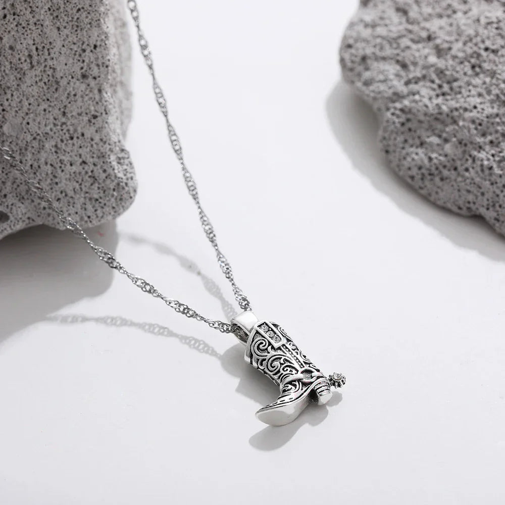 Dainty cowboy boot pendant necklace gold silver non-tarnish finish western charm gift