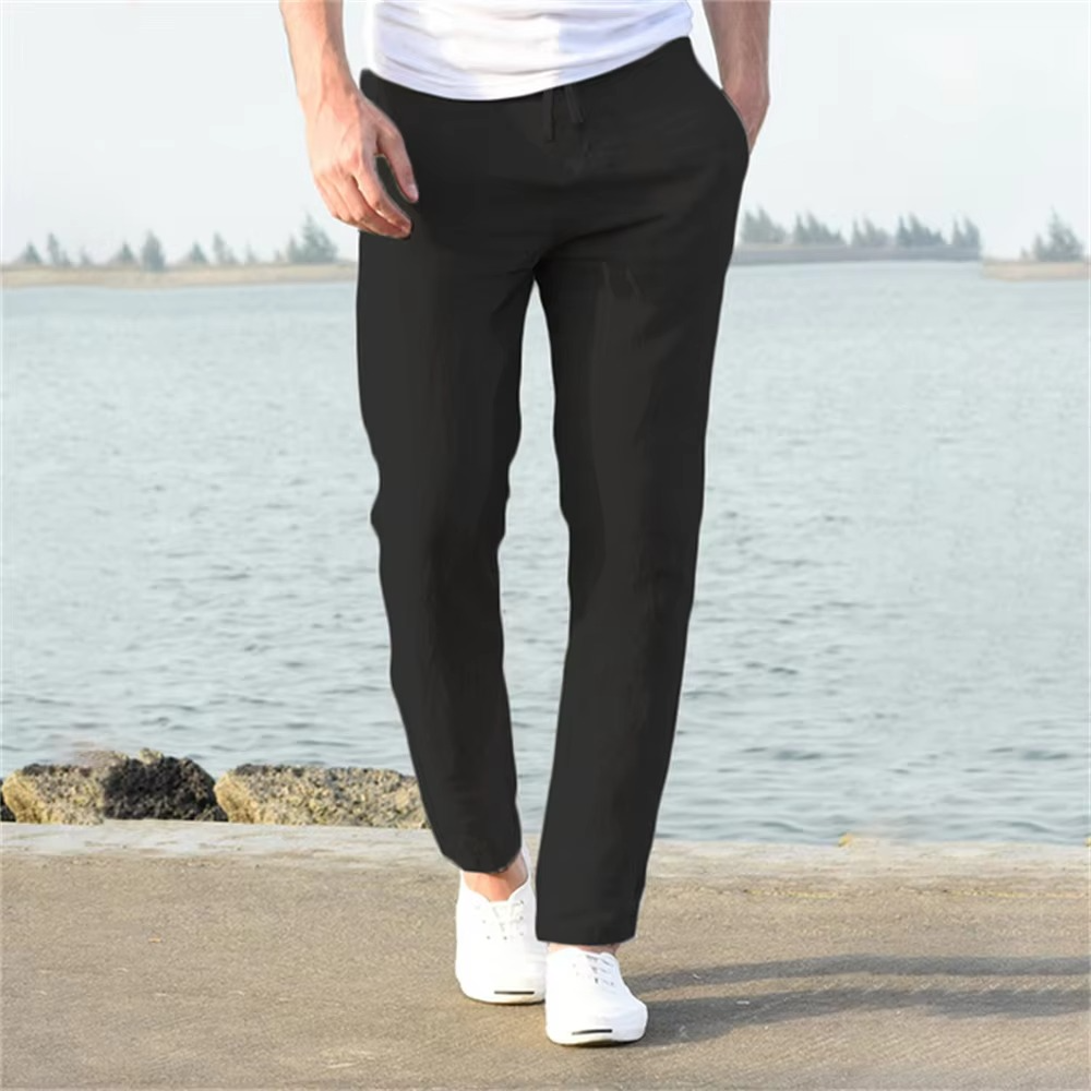 Men's breathable cotton linen pants lightweight relaxed fit natural fabric everyday casual comfort