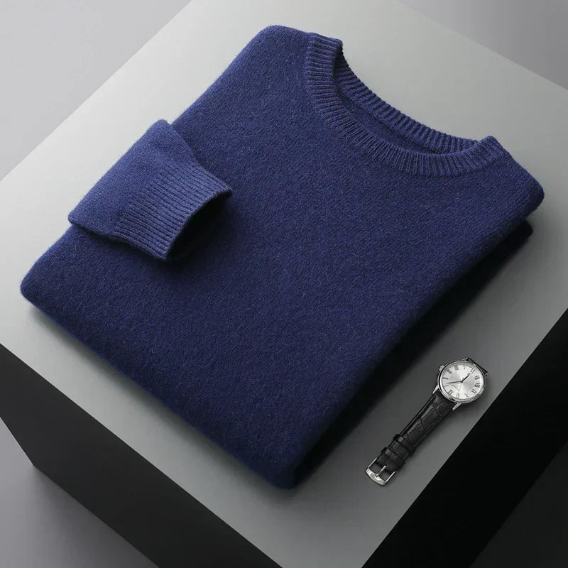 Men's loose fit wool sweatshirt round neck ribbed cuffs Nordic minimalist design warm casual style