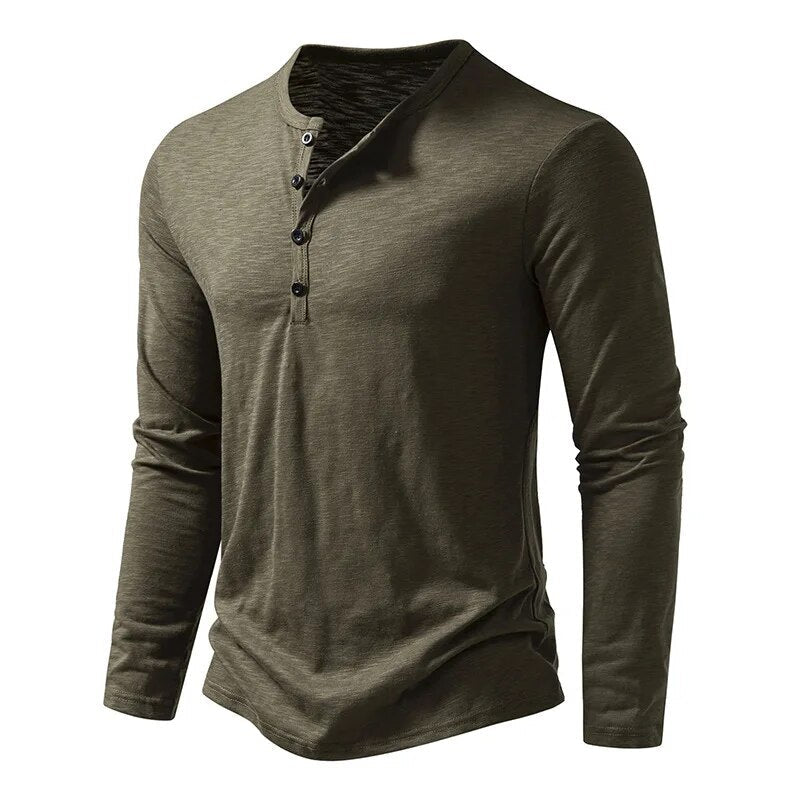 Men's solid henley shirt regular fit breathable cotton classic button placket casual comfort