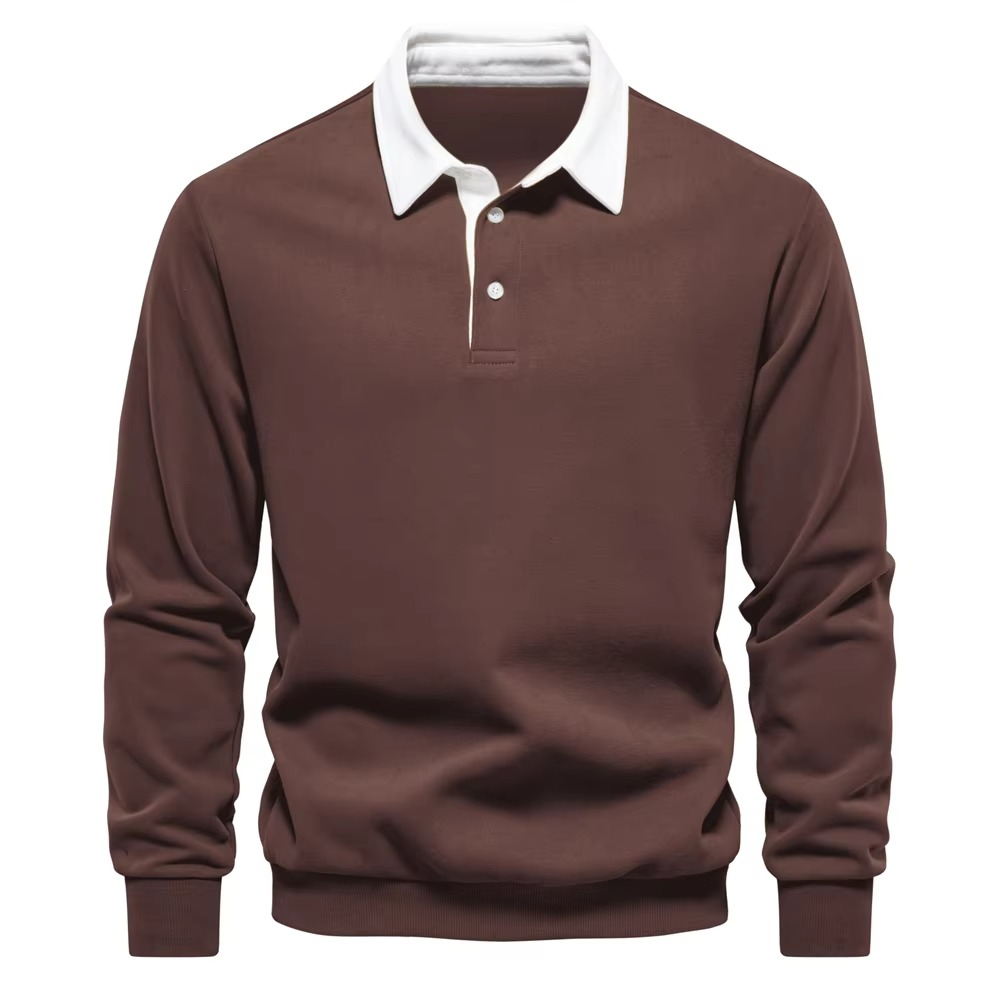 Men's navy blue polo neck cotton sweatshirt with classic collar, versatile work-to-weekend relaxed fit