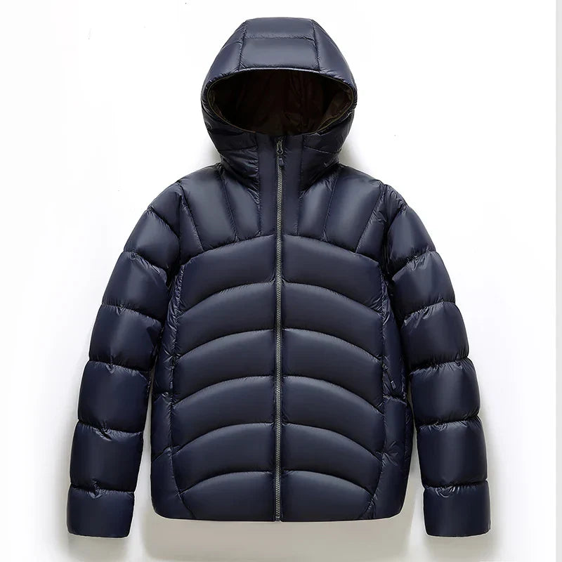 Black quilted puffer jacket relaxed fit hooded coat with diamond stitching pattern for men women