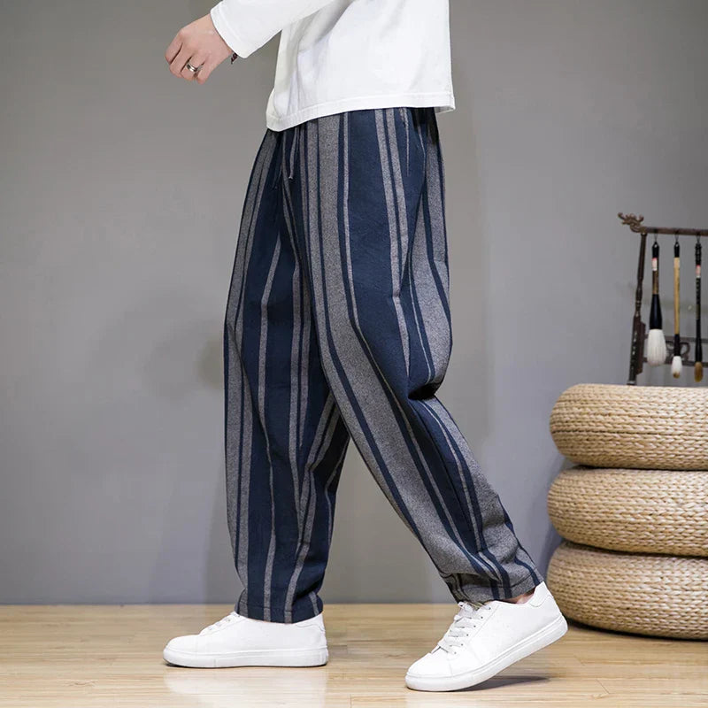 Women's striped cropped pants relaxed fit ankle taper lightweight cotton linen everyday casual