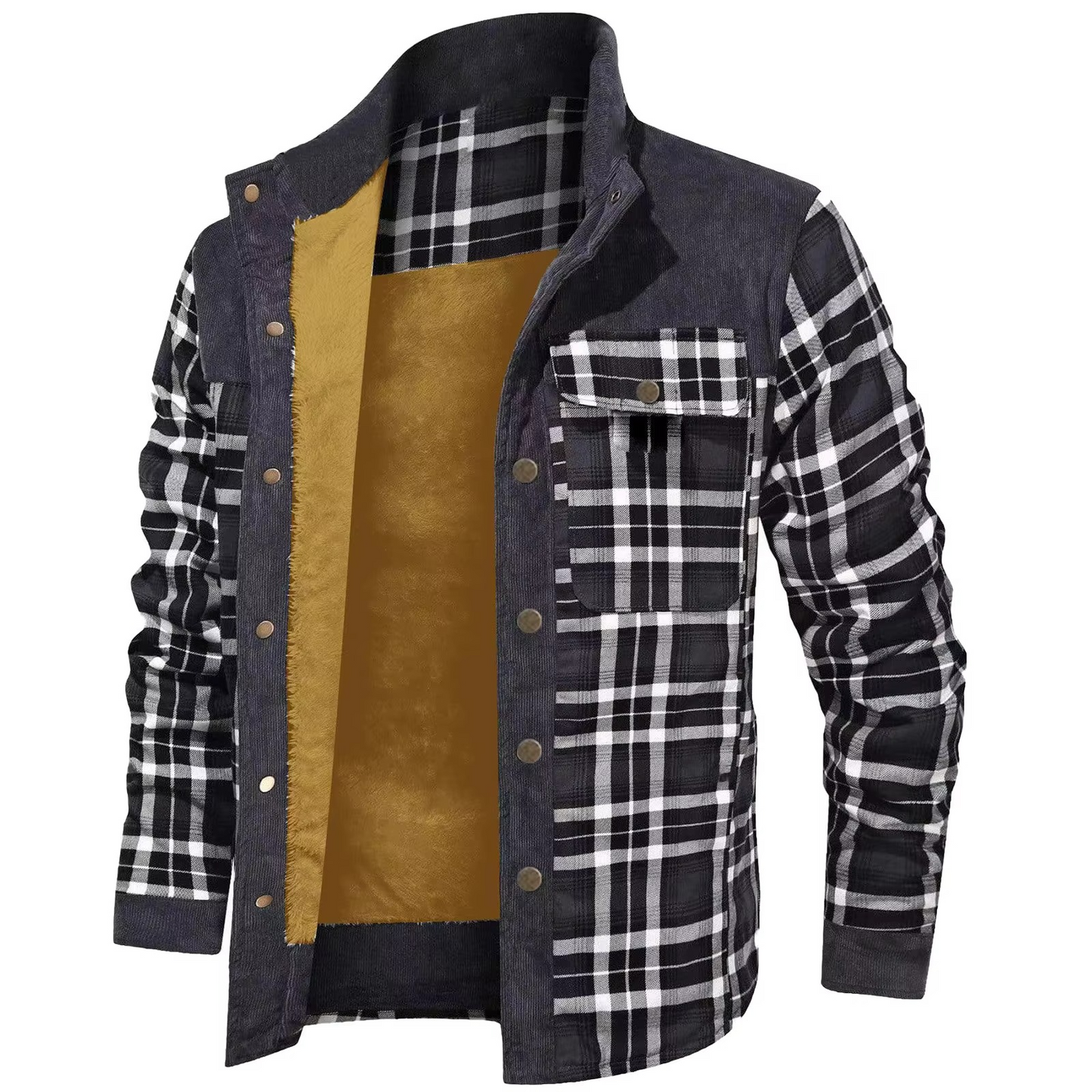 Men's wool-lined flannel plaid hooded shirt jacket, rugged outdoor layering piece with heritage pattern