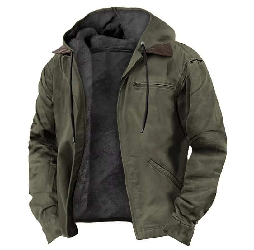 Men's winter fleece hooded jacket warm lining full-zip casual outdoor style by Urbann Vibe