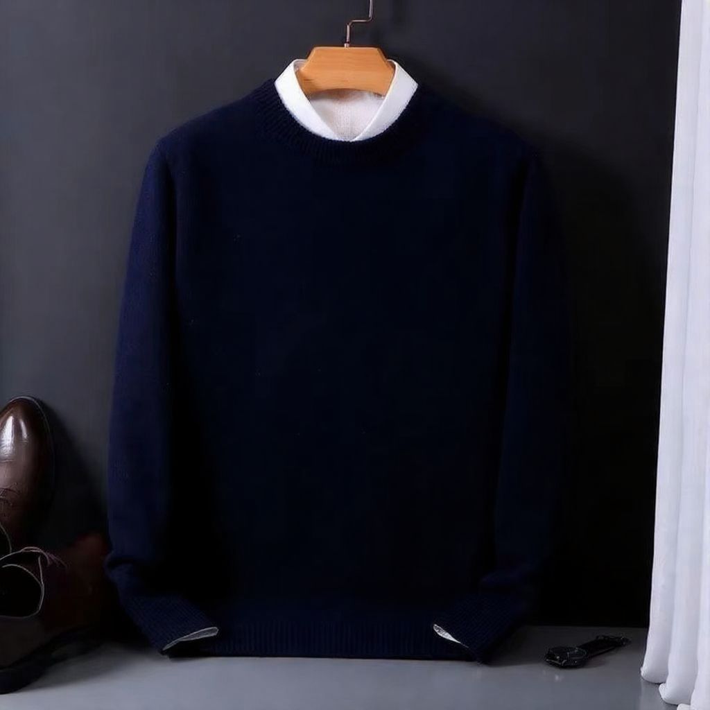Men's oversized cashmere knit O-neck pullover sweater in relaxed fit for effortless urban layering