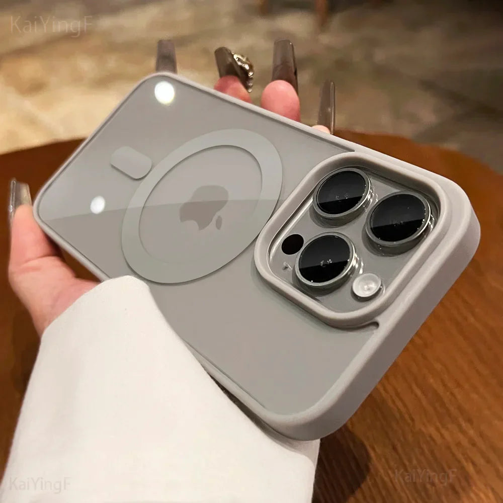 Slim clear MagSafe iPhone case with raised camera protection and shock-absorbent edges