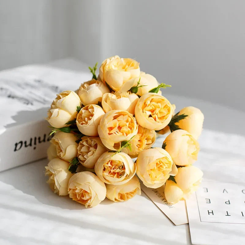 Tranquility silk peony bouquet faux flowers realistic multi-layered petals DIY home decor arrangement