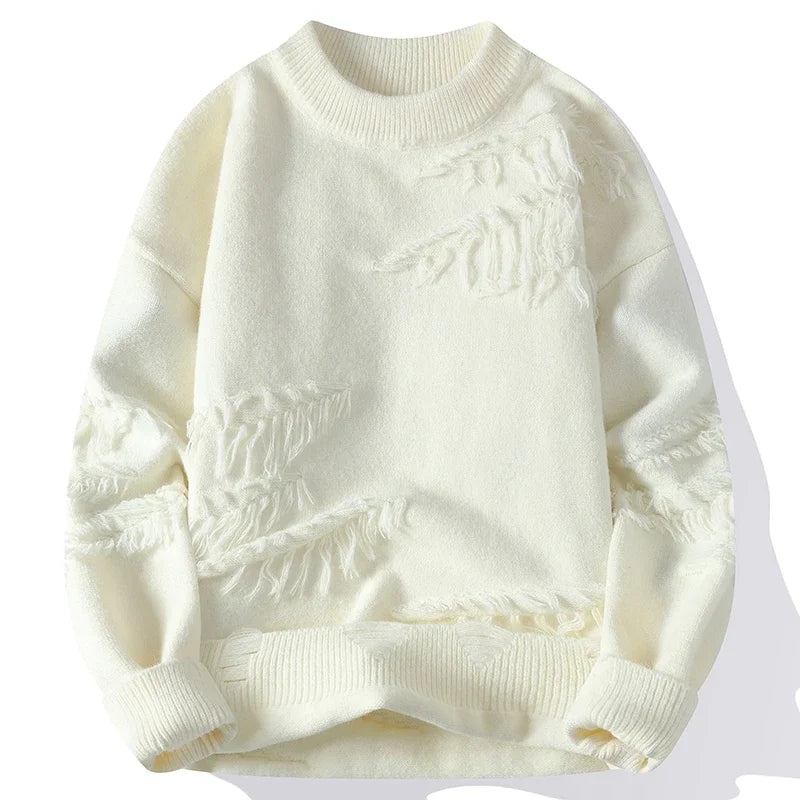 Unisex distressed crewneck sweater soft knit with frayed accents modern rugged everyday style