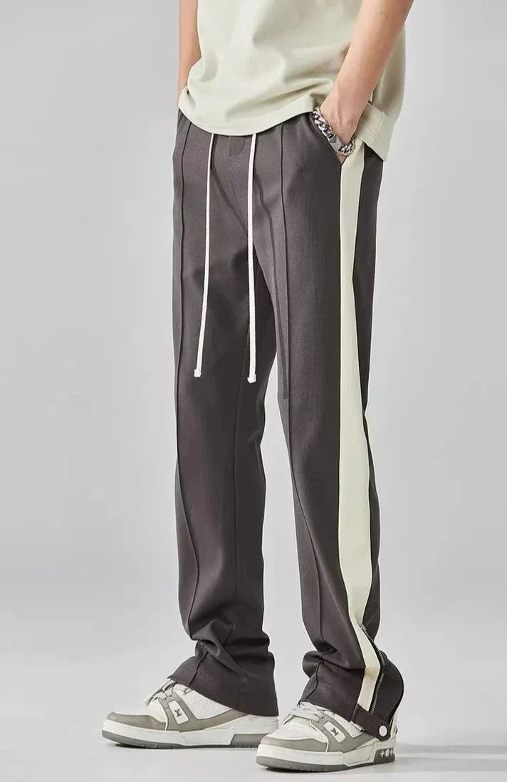 Women's cotton blend straight-leg pants with side stripe zipper ankle detail, 90s-inspired leisure style