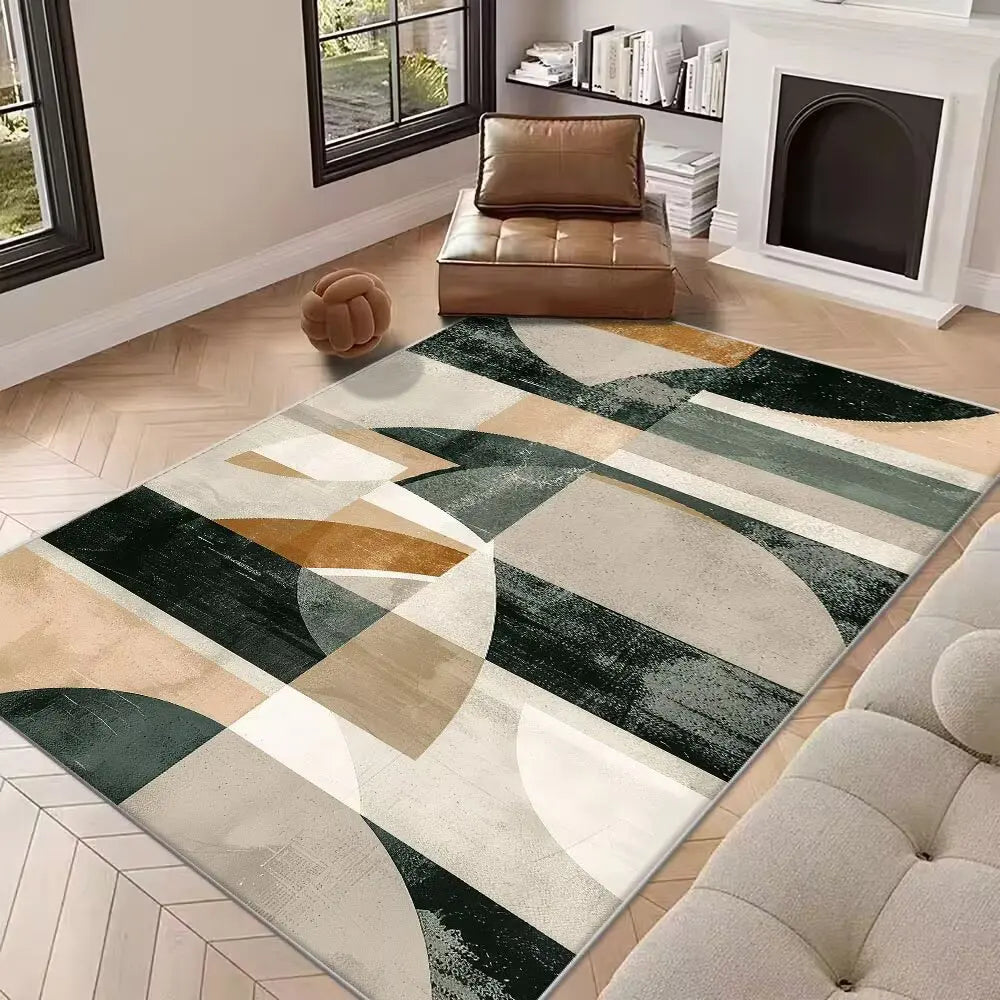 Modern abstract area rug non-slip washable large mat durable for kids pets living room