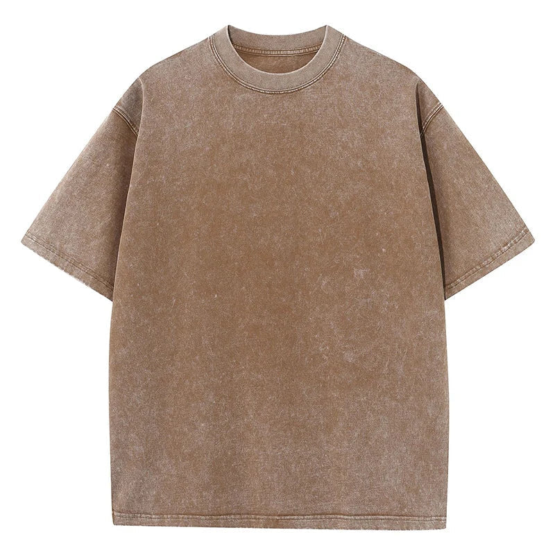 Men's heavyweight garment-dyed boxy fit retro cotton tee in washed vintage style