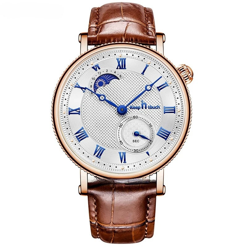 Apollo Moonphase watch guilloché dial blue Roman numerals leather strap precision subdial collector timepiece