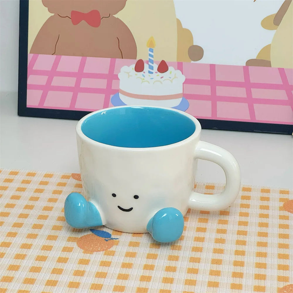 TrendAura hand-glazed ceramic mug smiley face design with playful leg charm for cozy mornings