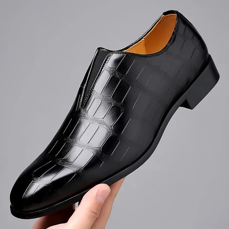 Men's premium leather loafers slip-on dress shoes with anti-slip rubber sole for professionals