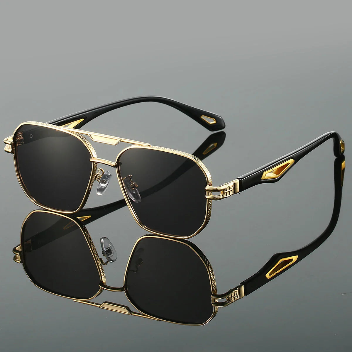 Rylee retro square sunglasses black gradient lenses gold-plated hardware anti-reflective women