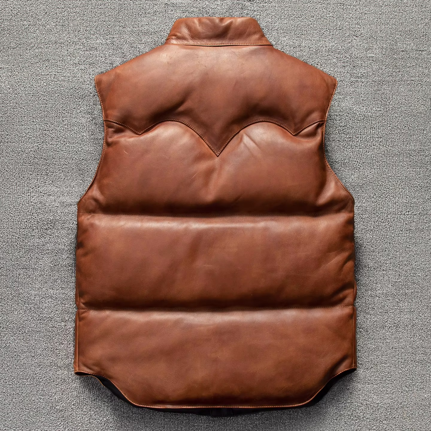 Men's dark brown quilted lambskin leather puffer biker vest with premium rugged moto style