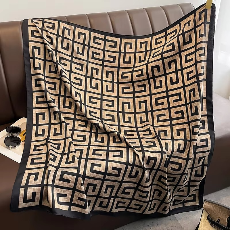 Women's silk square scarf polka dot stripe pattern lightweight 35x35 versatile summer neckerchief