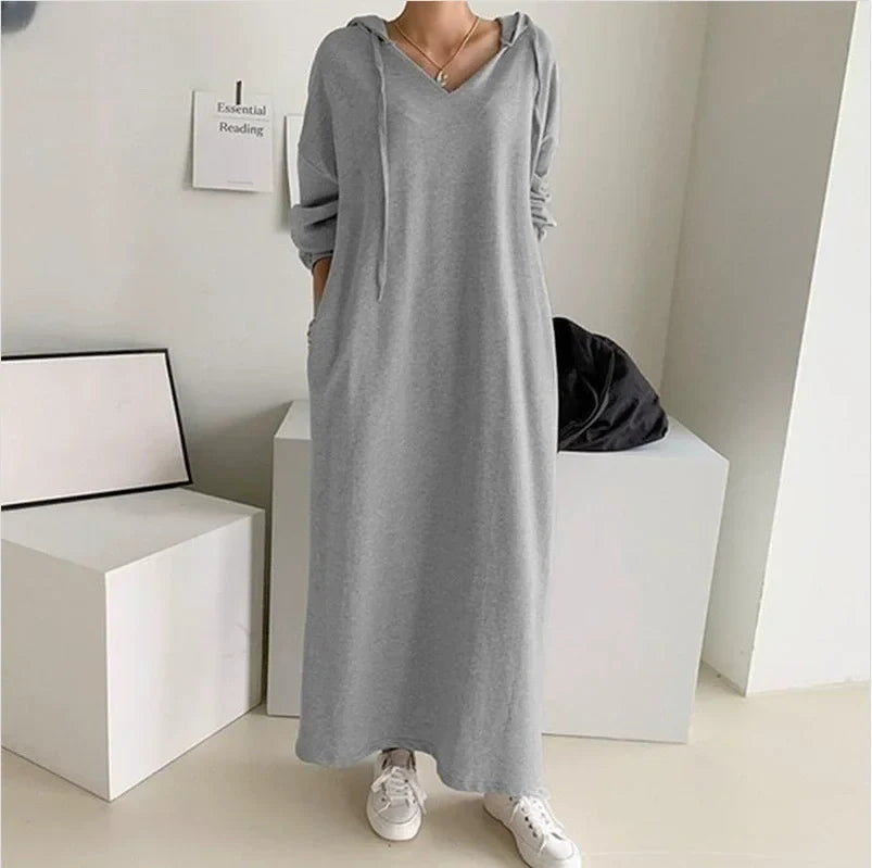 Women's burgundy hooded peplum dress relaxed fit cotton layering essential for autumn winter